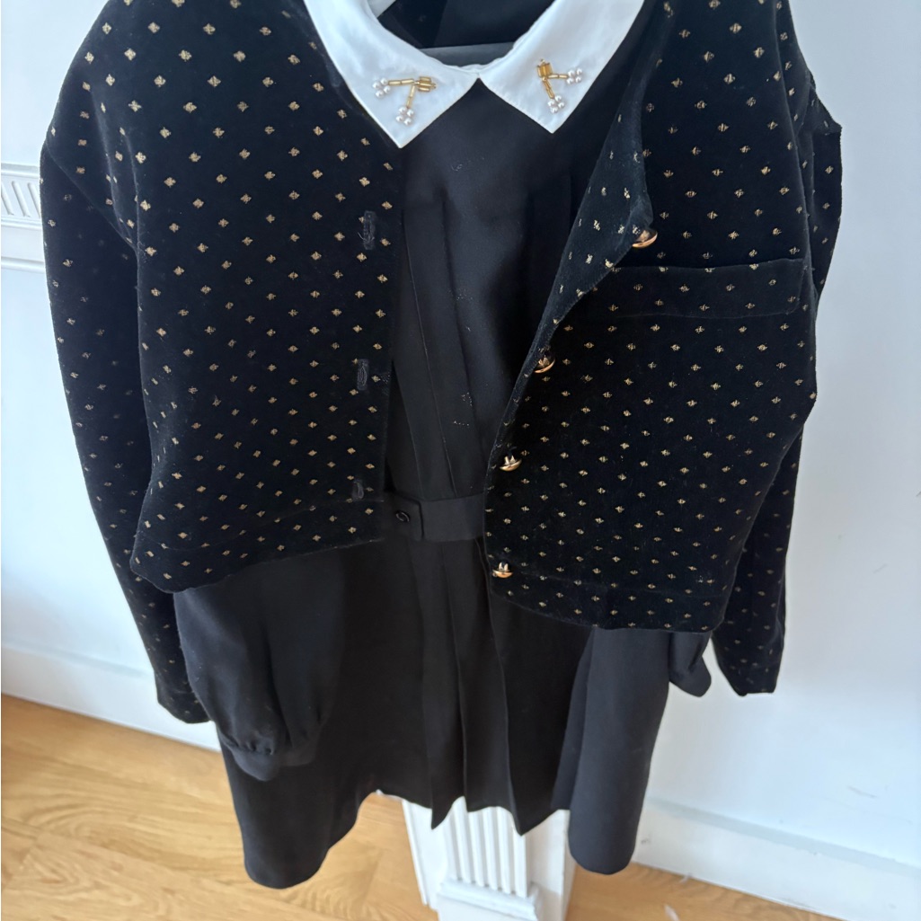 Bonpoint Logo Cherry Dress With Coordinating Velvet Jacket Sz 8